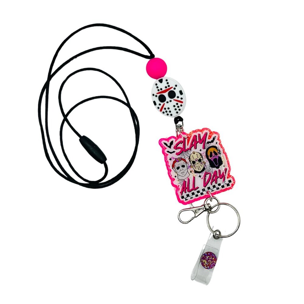 Horror Slay All Day | Cute Badge Holder | Teacher | Keychain